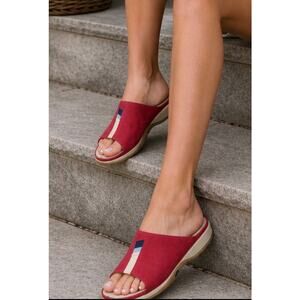 VTG Sebago Leather Comfort Slide Mule Sandal Womens 39/8 Nassau Red Coastal Prep